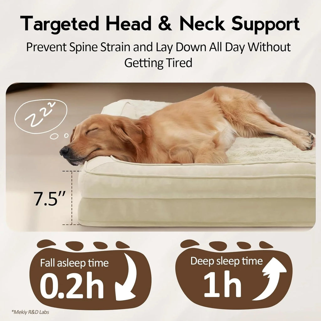 Large Dog Bed - Orthopedic Egg-Crate Memory Foam Dog Beds with Removable Washable Cover, Waterproof Pet Beds with Non-Slip Bottom, Beige