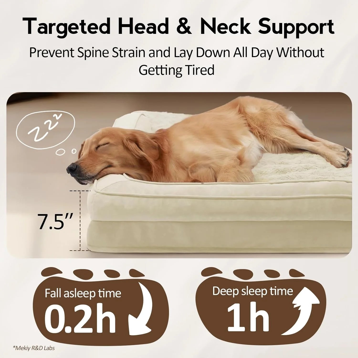 Large Dog Bed - Orthopedic Egg-Crate Memory Foam Dog Beds with Removable Washable Cover, Waterproof Pet Beds with Non-Slip Bottom, Beige