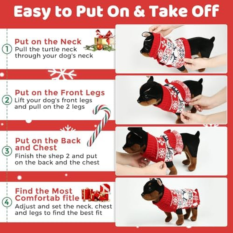 Christmas Dog Sweaters for Small Medium Large Dogs and Cats,Pet Soft Warm Holiday Outfit Girl & Boy,Pup Winter Clothes Turtleneck Double Knitting Collar for Outdoors Playing (Deer, L)