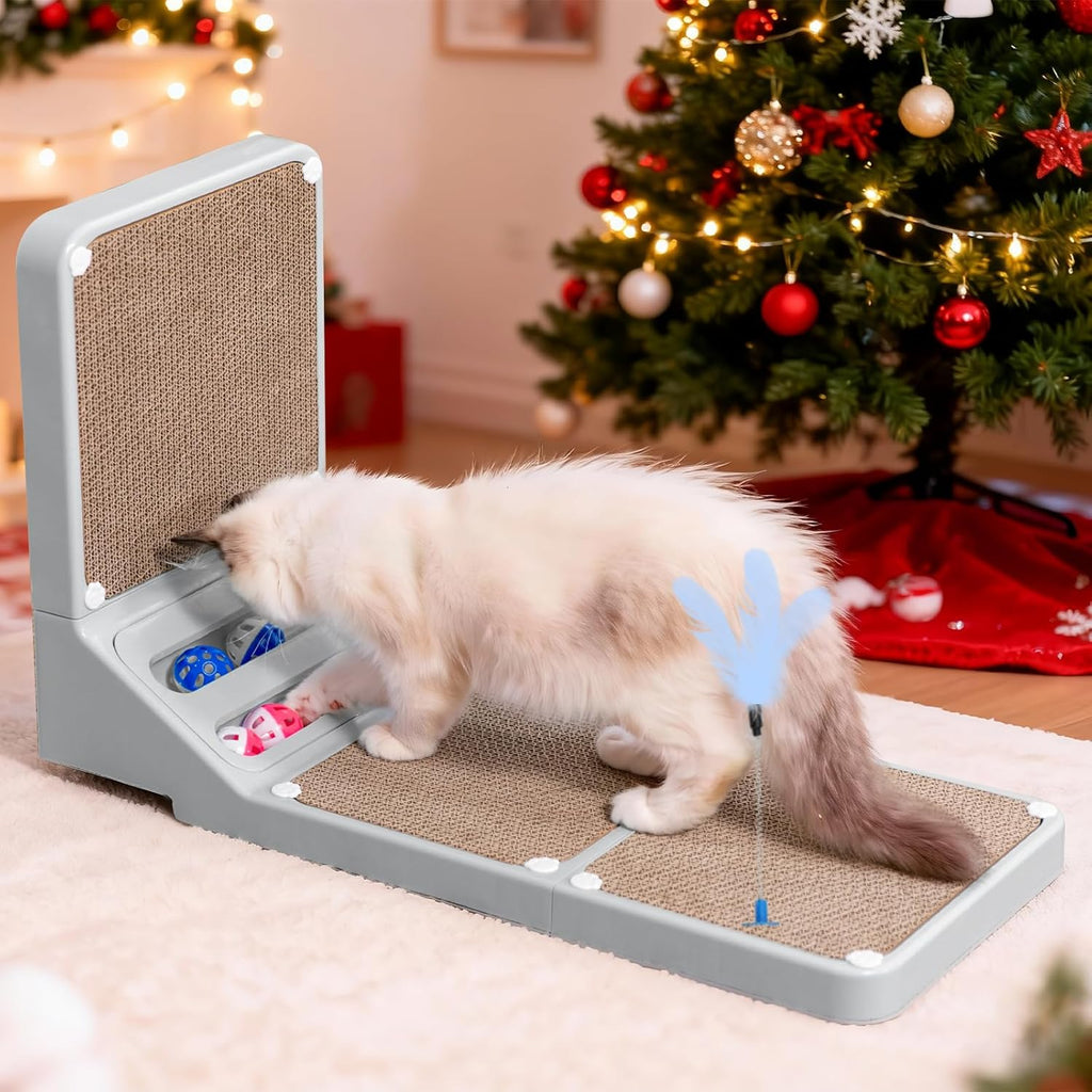 Cat Scratching Post Cat Scratching Board,2-In1 L Shaped Cats Cardboard Scratcher with Box, Kitten Scratcher Ball Wall Scratchers Pad for Indoor Cats