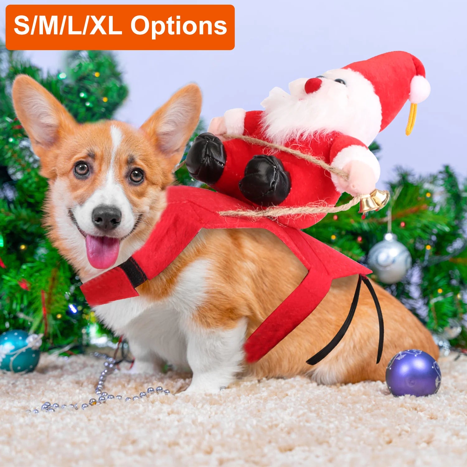 S-M-L-XL Options -- 1Pc Pet Christmas Costumes Red Winter Coat for Dog Riding Santa Claus with Bell Clothes New Year Outfit Cosplay Costumes Party Dress up for Cats