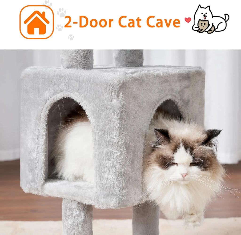 Cat Tree, 39.4 Inches Tower Condo with Scratching Post, Cat Tower for Indoor Cats, Fully Wrapped Sisal Pole, Soft Platform, 2 Baskets and Dangling Toy, Light Gray HCT006SW