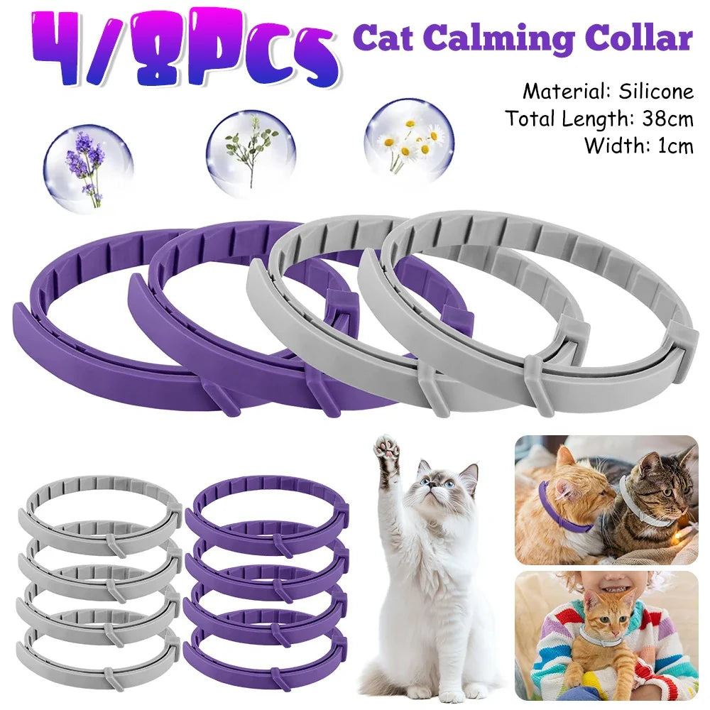 Pet Calming Collar for Cats Dogs Adjustable Anxiety Pheromone Reducing Pet Collar Lasting Natural Calm Relax Soothing Collars (4 Pcs)