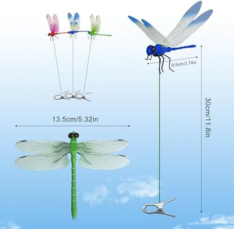 3 Pcs Dragonfly Clip Bug Repellent, 3D Fake Dragon Fly Garden Decor, Dragon Fly Hat Clip,Deer and Horse Fly Deterrent,Humming Bird Stakes,Garden Bird and Fly Scare Devices for Indoor Outdoor