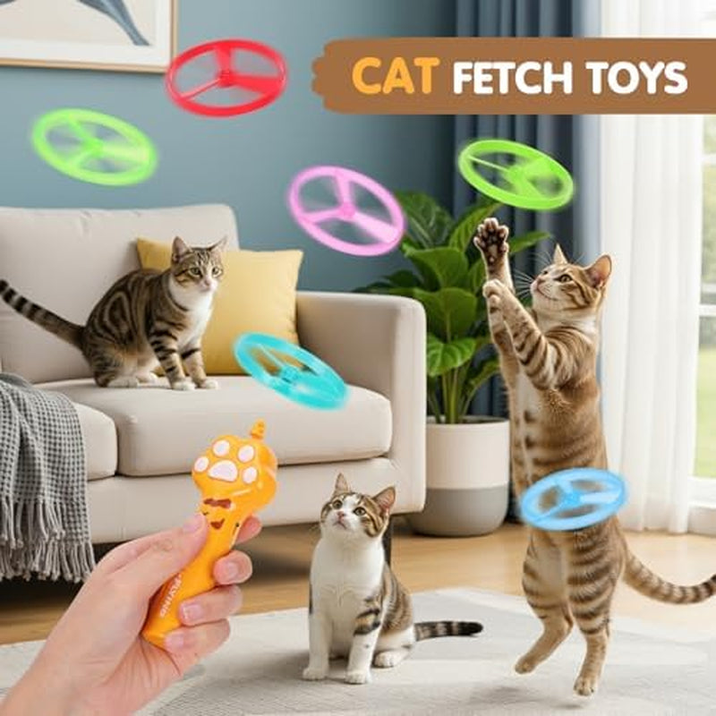 Cat Fetch Toy, Rechargeable Flying Disc Launcher with 6 Flying Discs, Cat Interactive Hunting Toys for Outdoor & Indoor