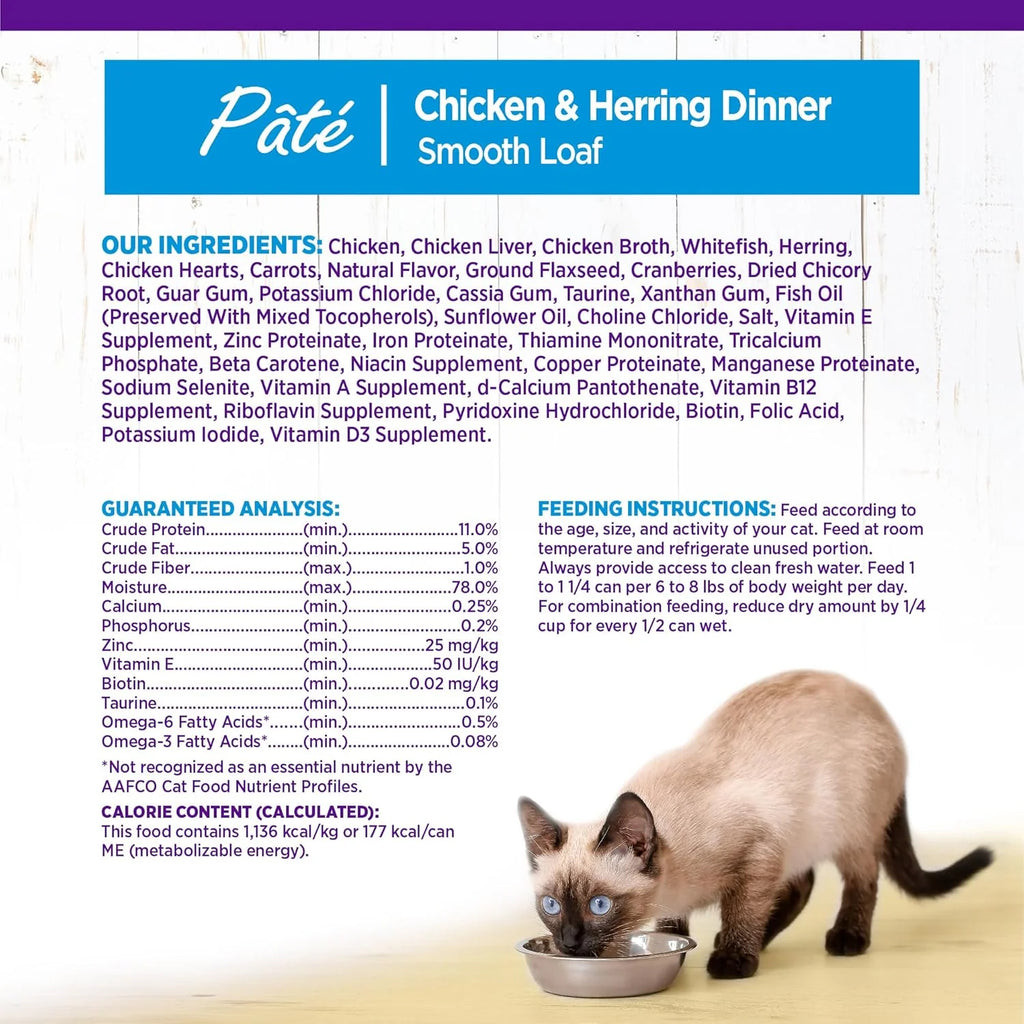 Health Pate Adult Wet Cat Food, Natural, Protein-Rich, Grain Free, 3 Ounce, 24 Pack, (Chicken & Herring)