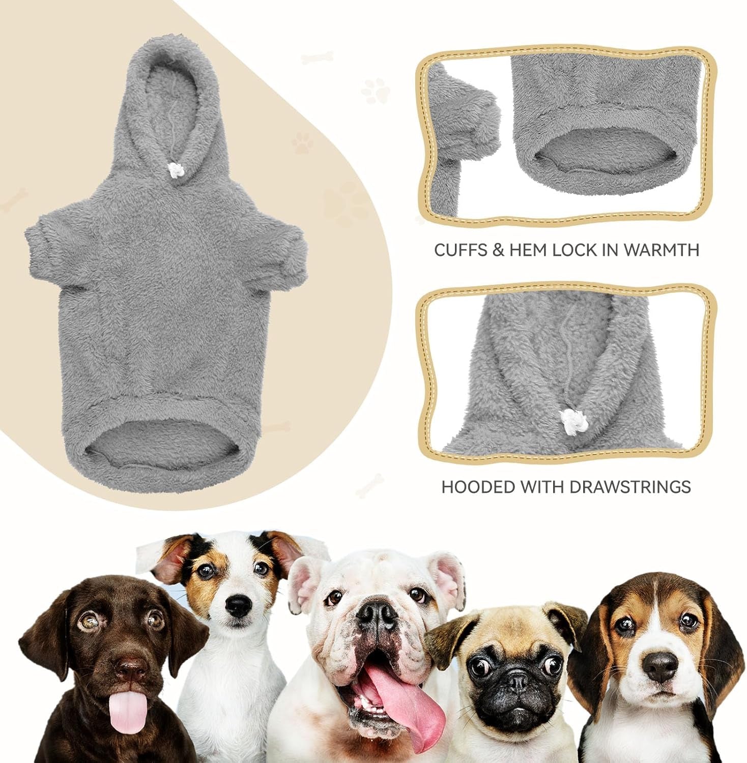Fuzzy Dog Sweaters for Large Dogs Dog Hoodie Soft Double-Sided Plush Pet Sweater Fleece Clothes Coats Pet Hoodie Sherpa Hooded Sweatshirt