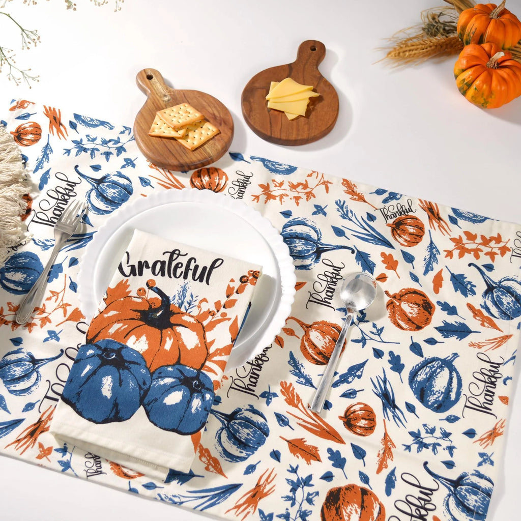 Set of 2 Thankful & Grateful Printed Dish Towels Hand Towels Boho Tea Towels Multifunctional Stylish Absorbent Quick Dry Soft 18 X28 100% Cotton Blue & Orange