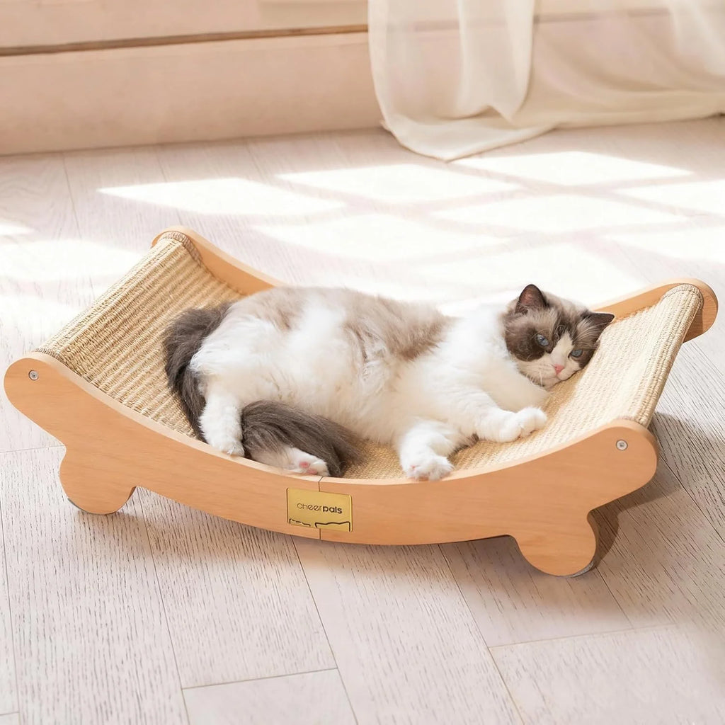 PETS Sisal Cat Scratcher Bed for Indoor Cats Hammock for Scratching Pad Cat Chair Natural Sisal Scratch Post for Large Cats Scratcher Lounge, Wooden Cat Furniture
