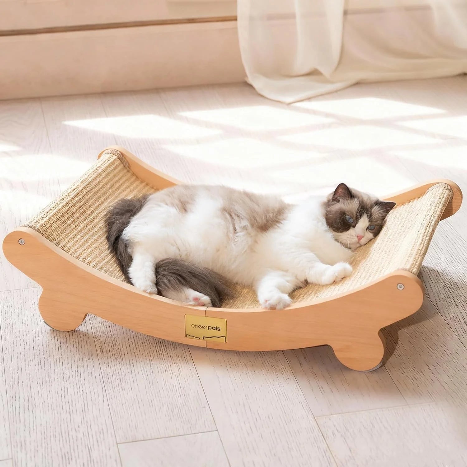 PETS Sisal Cat Scratcher Bed for Indoor Cats Hammock for Scratching Pad Cat Chair Natural Sisal Scratch Post for Large Cats Scratcher Lounge, Wooden Cat Furniture
