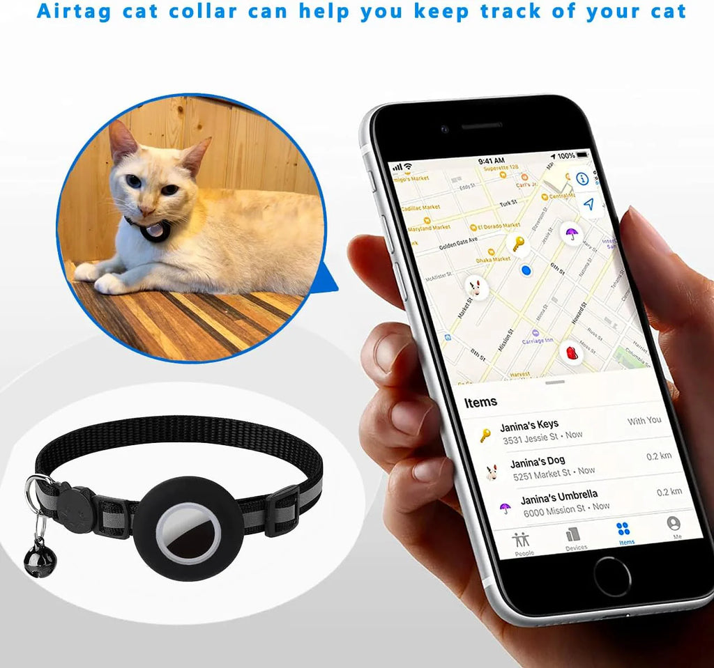 Breakaway Airtag Cat Collar with Reflective Strip, Compatible with Airtag – Lightweight and Adjustable Kitten Collar for Boy and Girl Kittens, Includes Safety Release Buckle and Bell