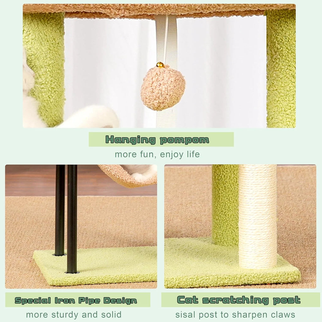 Cat Tree, Cat Tower for Indoor Cats, 43.3 Inch Cactus Cat Tree Tower with Sturdy Steel Tube, Hammock, Cat Condo for Small Cats and Kittens, Scratching Post