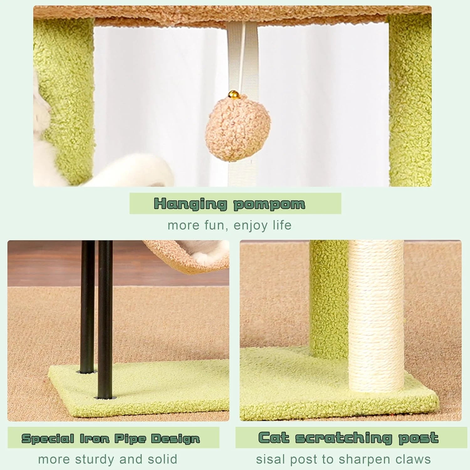 Cat Tree, Cat Tower for Indoor Cats, 43.3 Inch Cactus Cat Tree Tower with Sturdy Steel Tube, Hammock, Cat Condo for Small Cats and Kittens, Scratching Post