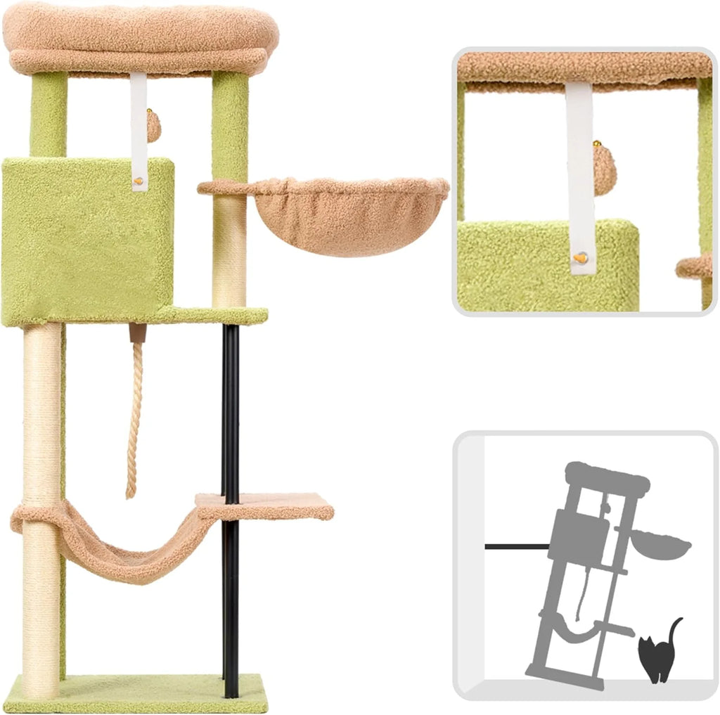 Cat Tree, Cat Tower for Indoor Cats, 43.3 Inch Cactus Cat Tree Tower with Sturdy Steel Tube, Hammock, Cat Condo for Small Cats and Kittens, Scratching Post