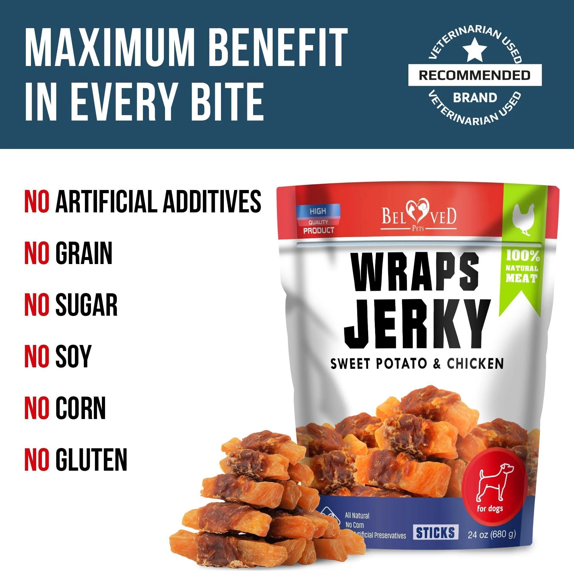 Chicken Jerky Dog Treats 24 Oz Human-Grade Grain-Free Sweet Potato