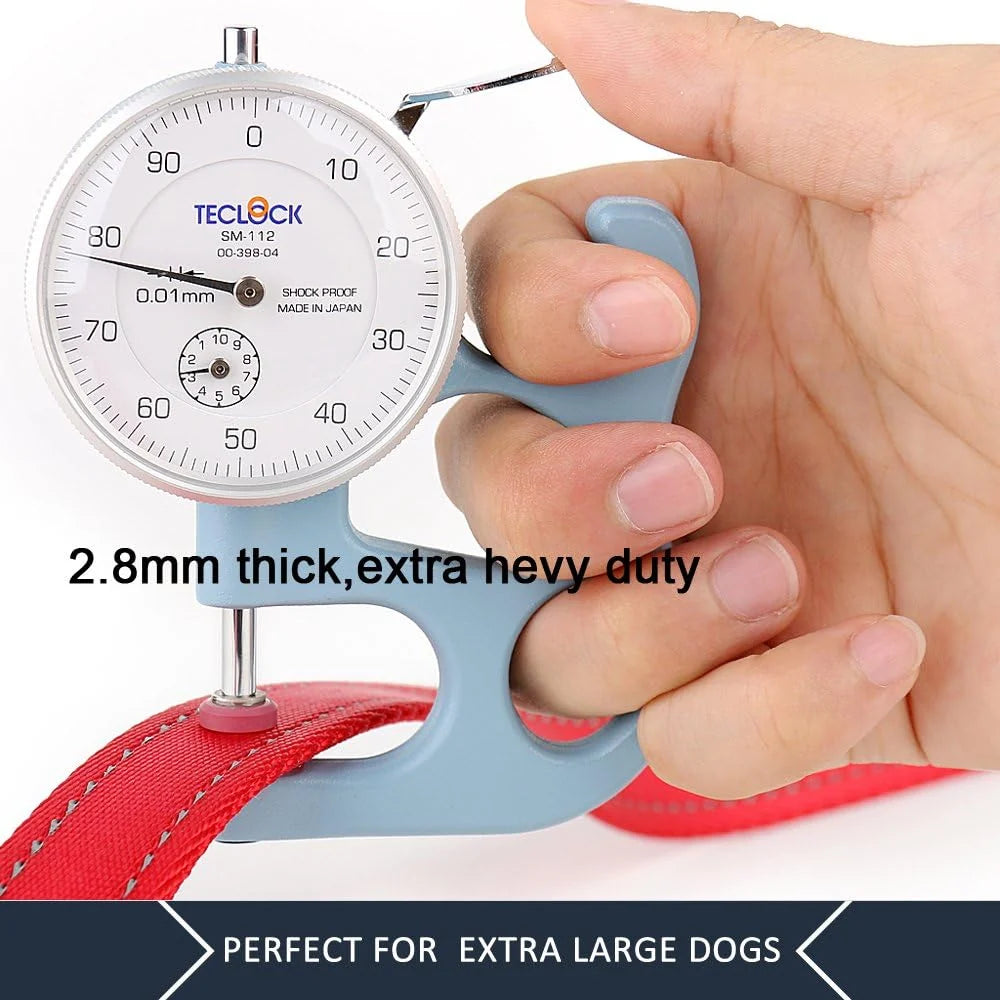 Double Handle Dog Leash, 6Ft, Padded, Heavy Duty, Reflective, Red, 2 Handle Leads