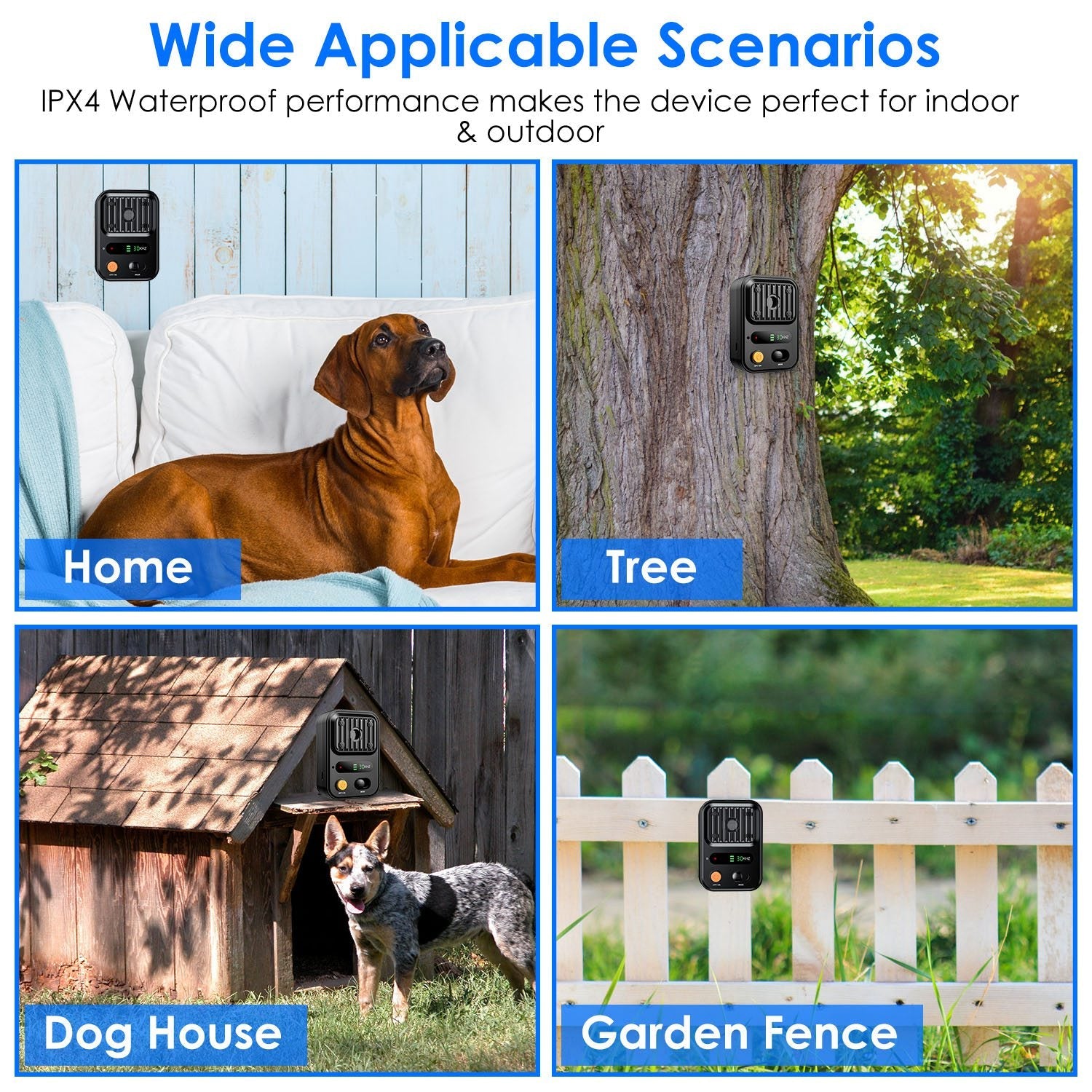 Black-Green Color Options -- 1Pc Ultrasonic Anti-Barking Device Rechargeable Auto Dog Bark Control Deterrent Box Training Device IPX4 Waterproof with 3 Frequency Max 32.8Feet Sensing Distance for Most