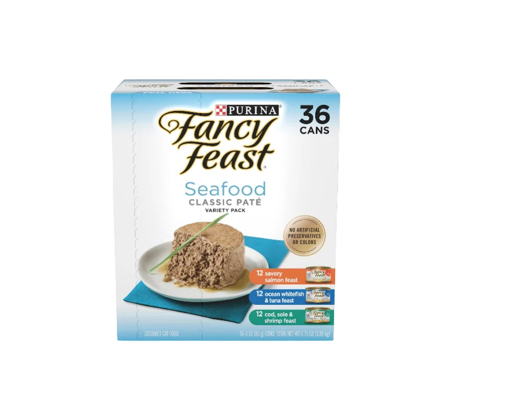 Seafood Classic Pate Collection Grain Free Wet Cat Food Variety Pack - (Pack of 36) 3 Oz. Cans
