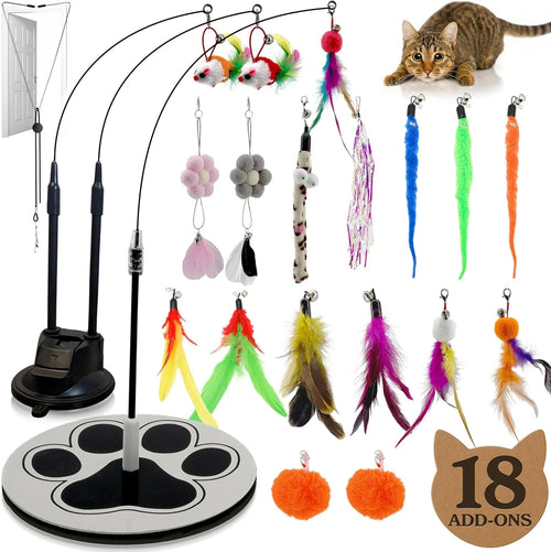 18Pcs Interactive Cat Toys for Indoor Cats Suction Cup Cat Toys for Indoor Cats Bird Hunting Slefplay Simulation for Kitten Flying Bird Toy Feather Wand Attachments