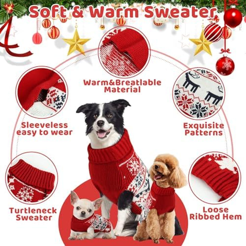 Christmas Dog Sweaters for Small Medium Large Dogs and Cats,Pet Soft Warm Holiday Outfit Girl & Boy,Pup Winter Clothes Turtleneck Double Knitting Collar for Outdoors Playing (Deer, L)