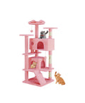 54 Inch Cat Tree Tower, Multi-Level with Cat Scratching Post, Indoor Cat Condo with Climbing Ladder, Plush Toy, Play House for Cat, Pink