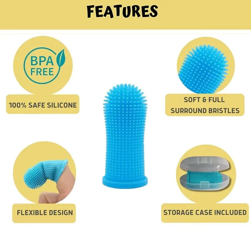 Dog Toothbrush, 360 Dog Tooth Brushing Kit, Finger Toothbrush, Cat Tooth Brush, Teeth Cleaning, Pet Tooth Brush for Small & Large Pets, Pet Toothpaste Not Included, 1-Pack Blue