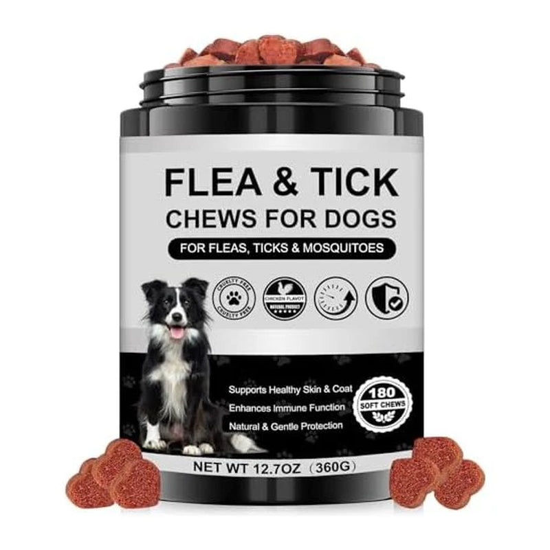 Dog Flea and Tick Chewable Supplement – Natural Support for Skin & Coat Health, Seasonal Comfort & Itch Relief – 180 Soft Chews with Chicken Flavor for Dogs & Puppies (180Pcs)
