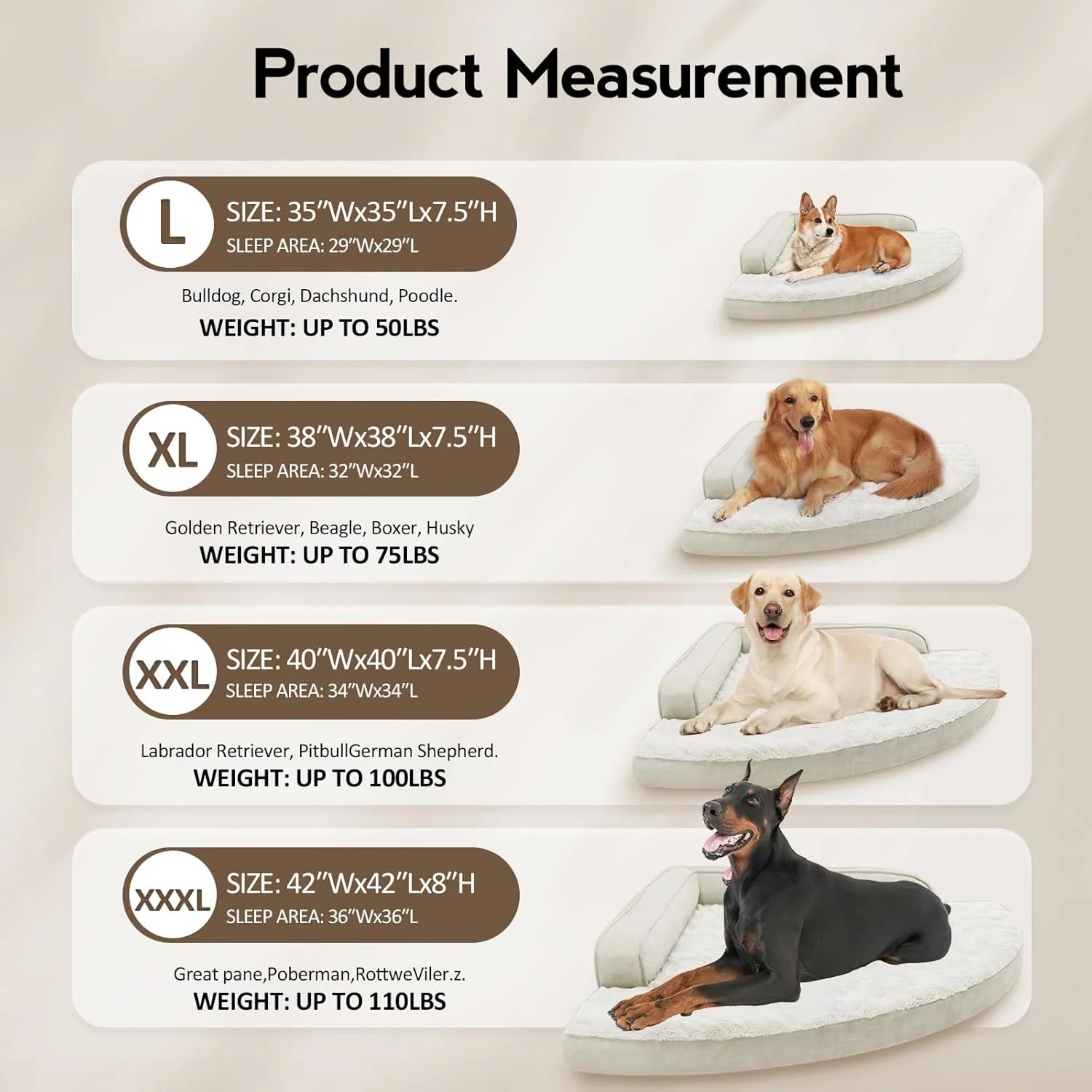 Large Dog Bed - Orthopedic Egg-Crate Memory Foam Dog Beds with Removable Washable Cover, Waterproof Pet Beds with Non-Slip Bottom, Beige