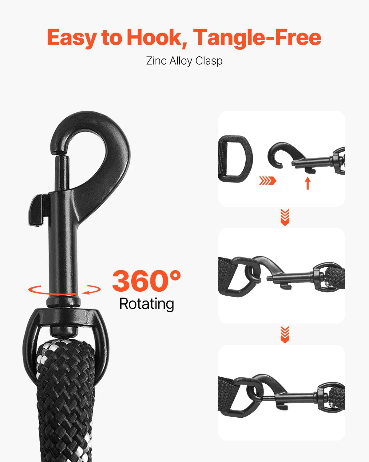 Rope Dog Leash, 6Ft Heavy Duty Dog Leash with Comfortable Padded Handle, Strong Nylon Thick Leash with Reflective Threads, Dog Walking and Training Leash, for Medium Large Dogs (1/2 In, Black)