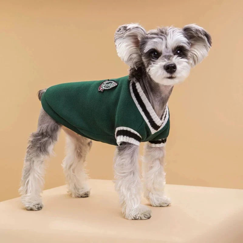 For Small Dogs Puppy Vest Clothes Kitty Jacket Outfits Winter Warm Pet Dog Sweater College Style V-Neck Puppy Knitwear (Small)