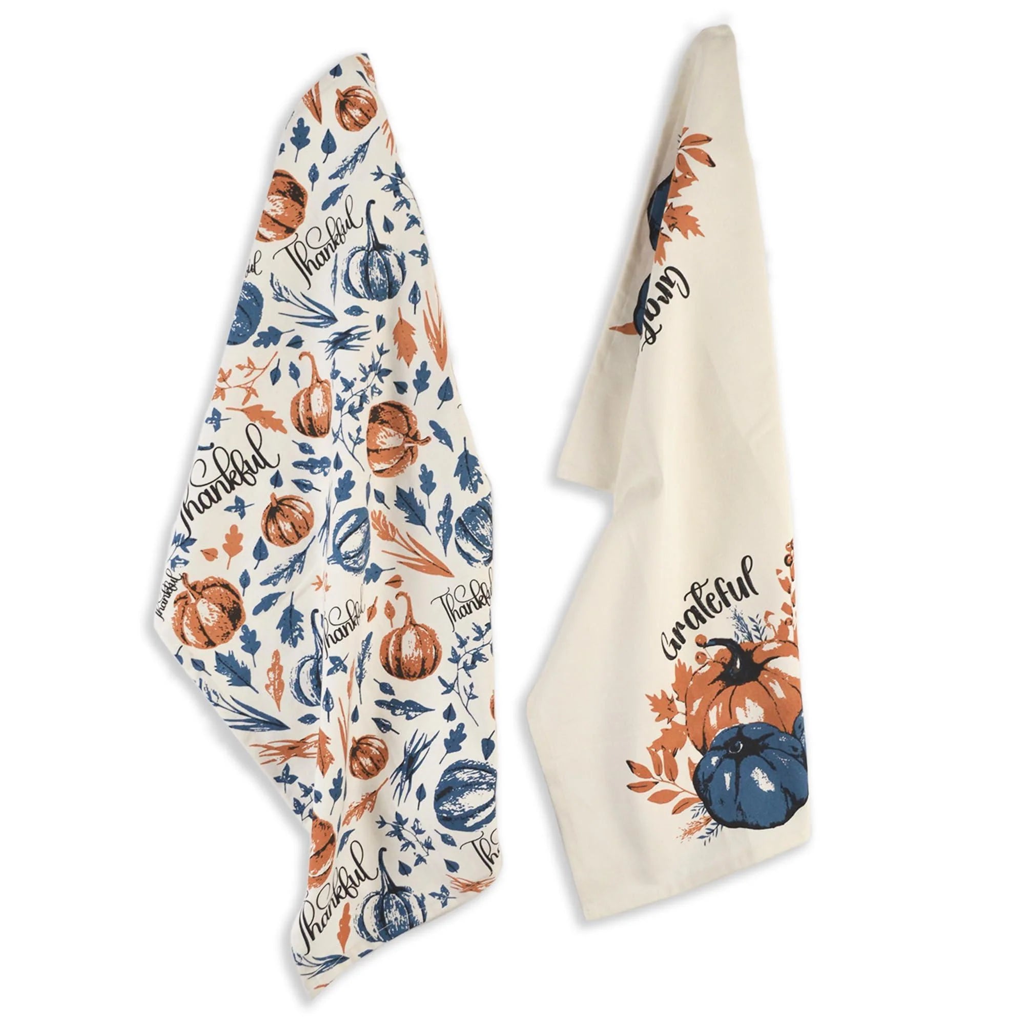 Set of 2 Thankful & Grateful Printed Dish Towels Hand Towels Boho Tea Towels Multifunctional Stylish Absorbent Quick Dry Soft 18 X28 100% Cotton Blue & Orange