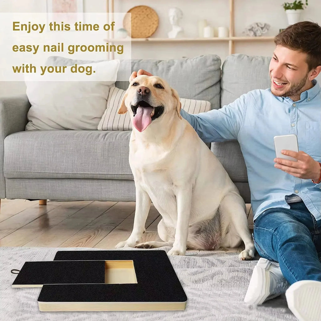 Dog Nail Scratch Board with Treat Drawer, Wooden Nail Scratch Pad for Dogs for Stress-Free Grooming, Dog Scratching Board with Treat Box, Pet Nail Filing Toy for All Breeds