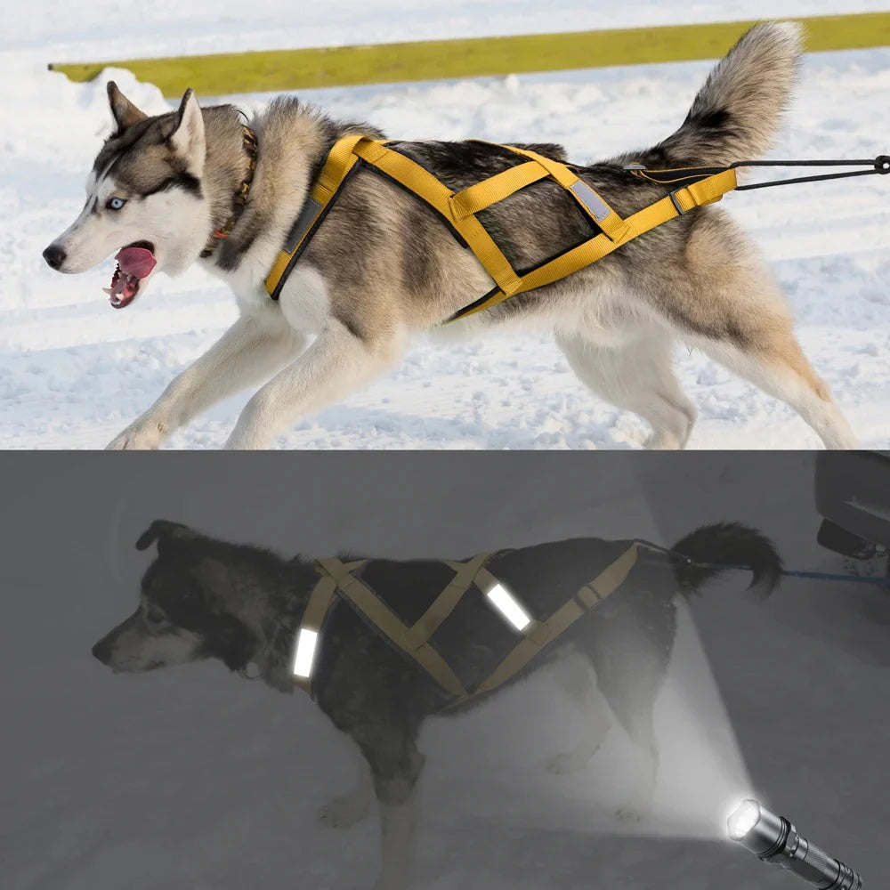 Waterproof Dog Sledding Harness Reflective Pet Sledding Skijoring Harness Big Large Dogs Weight Pulling Vest for Pet Training (65Cm - 85Cm)