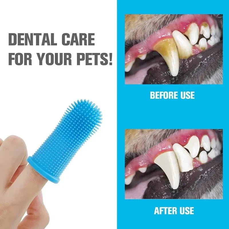 Dog Toothbrush, 360 Dog Tooth Brushing Kit, Finger Toothbrush, Cat Tooth Brush, Teeth Cleaning, Pet Tooth Brush for Small & Large Pets, Pet Toothpaste Not Included, 1-Pack Blue