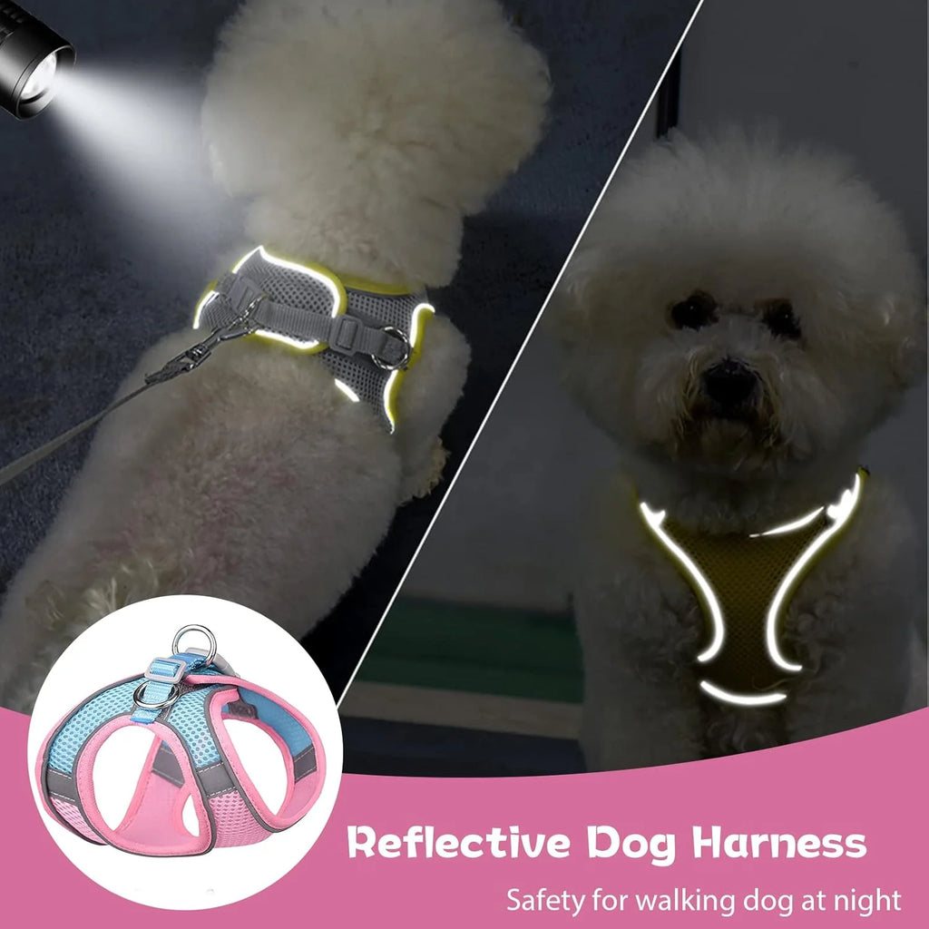 Soft Small Dog Harness and Leash Set Mesh Puppy Harnesses Leash Easy Walk Dog Harness Vest Adjustable Reflective No Pull Dog Harnesses for Small Dogs Cats