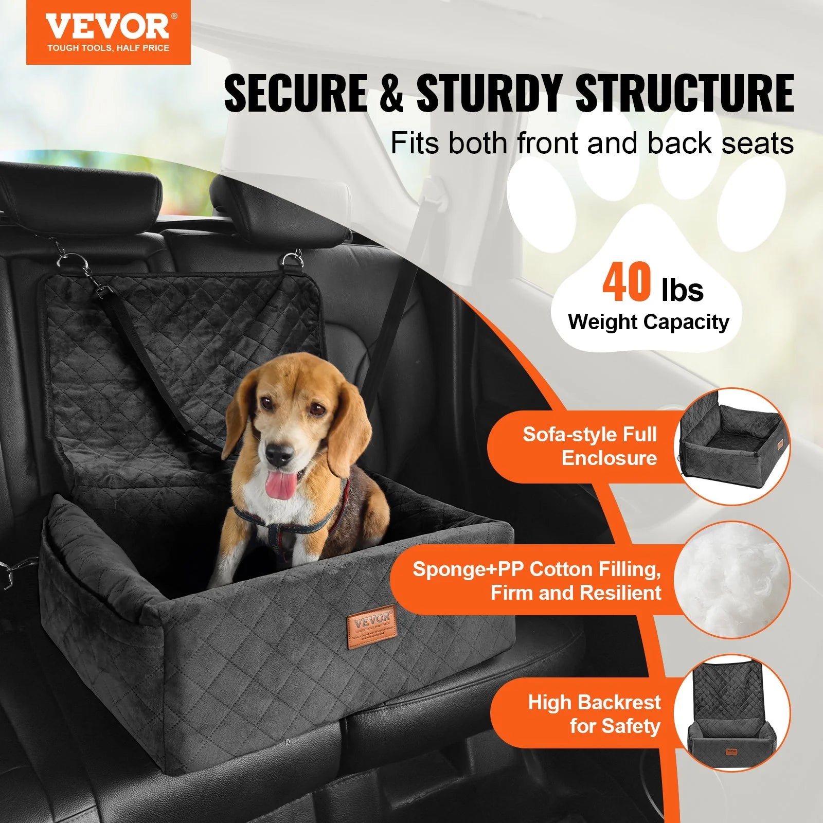 Dog Booster Car Seat Pet Car Seat for Small Medium Dog up to 40 Lbs Black