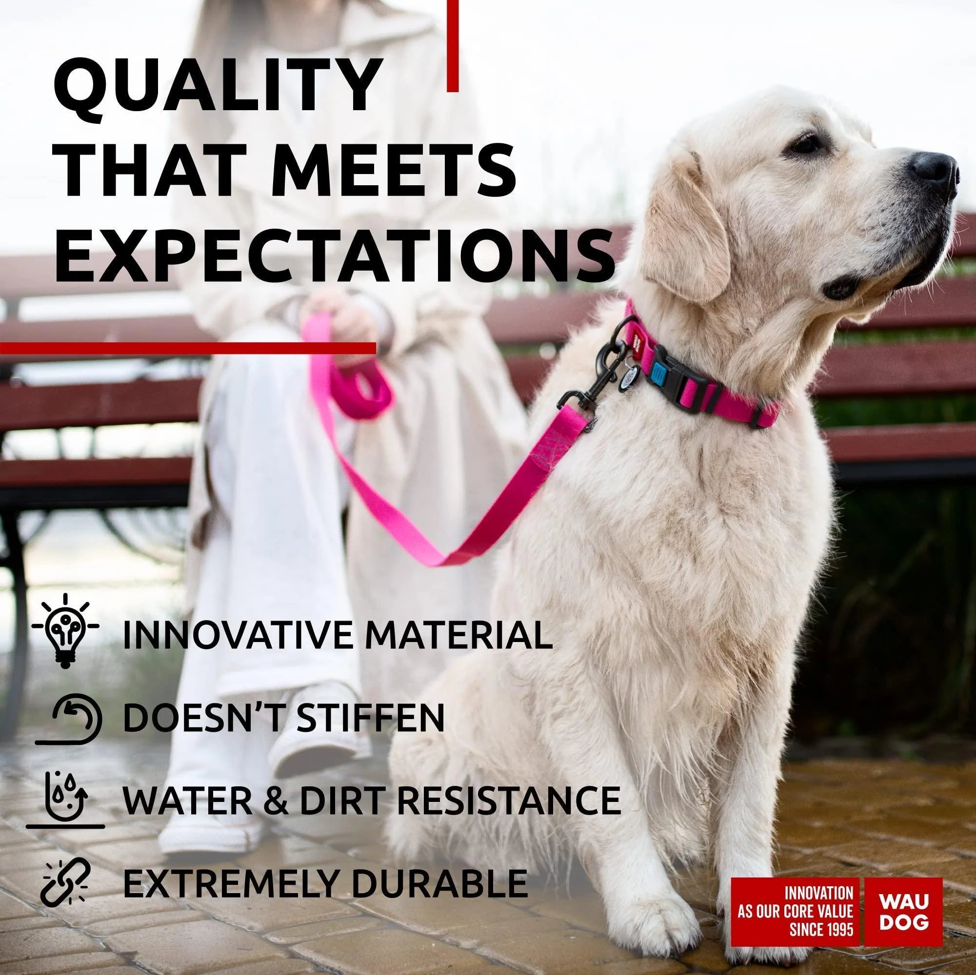 Waterproof Dog Leash 4 Ft & 6 Ft Anti-Slip All Sizes Pink