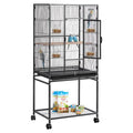 Bird Cage, 24.6 X 16.7 X 53.9 Inch, Flat Top, Wrought Iron Bird Flight Cage with Perches, Slide-Out Tray and Plastic Feeders, Casters, for Parrot, Blue Tit, Cockatiel, Canary, Budgerigar, Conure