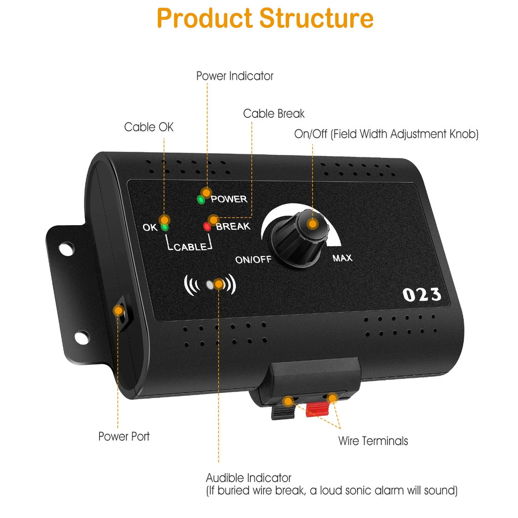1Set Electric Dog Fence System Pet Tone Shock Boundary Containment Water Resistant Collar Receiver for Small Medium Large Dog