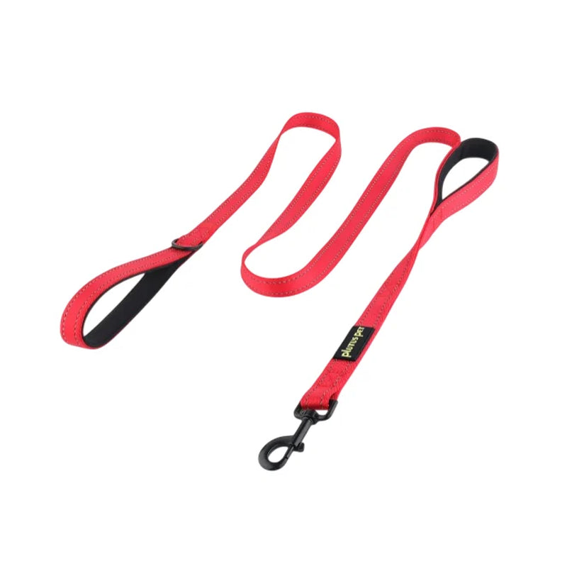 Double Handle Dog Leash, 6Ft, Padded, Heavy Duty, Reflective, Red, 2 Handle Leads