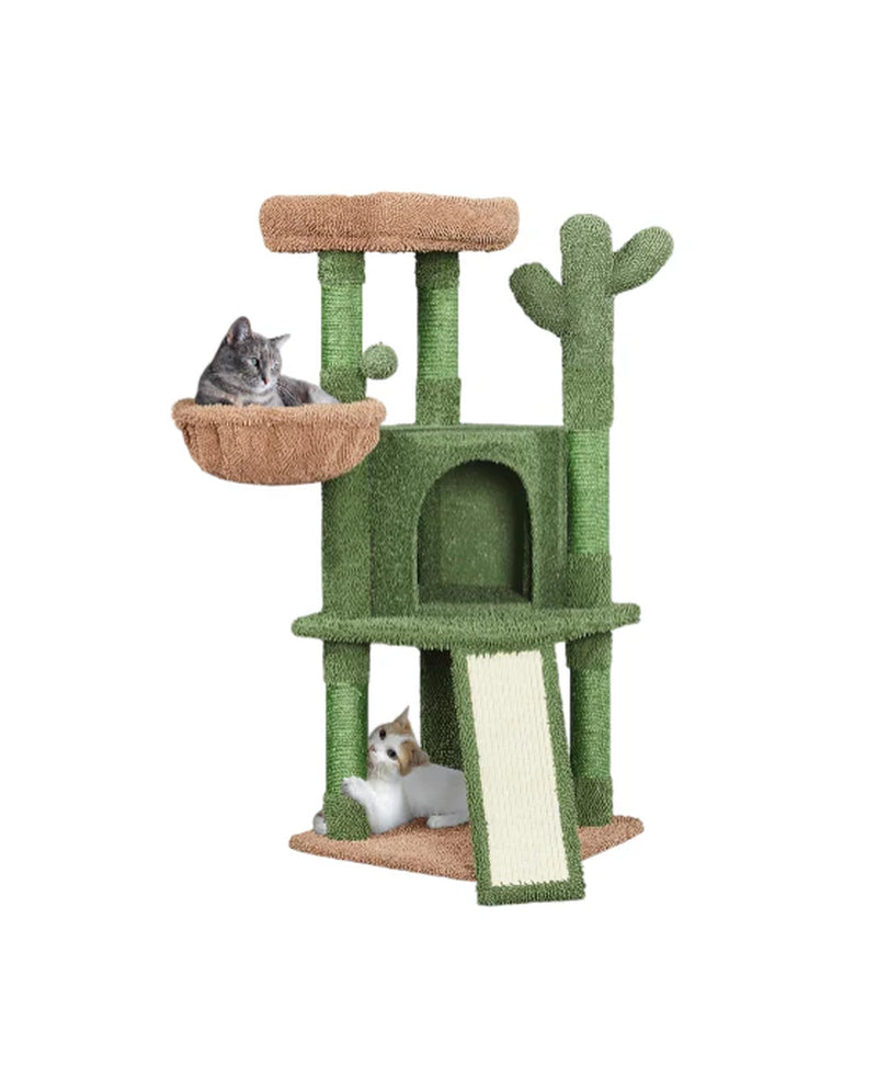 Cactus Cat Tree, 42In Cat Tower for Indoor Cats, Multi Level Kitten Condo Scratching Post, Cat Activity Center Pet Furniture W/Ball, Plush Perch, Platform, Basket