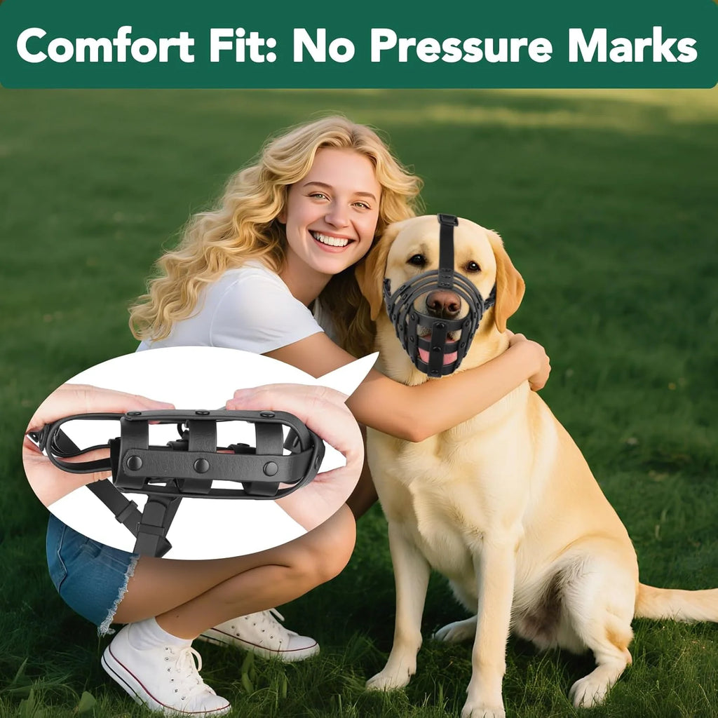 Dog Muzzle for Medium Large Dogs, Humane Basket Muzzle, Soft & Lightweight & Adjustable | anti Biting Chewing Eating, Suits Training Walks Grooming Vet Visits, Drink & Pant Easily L