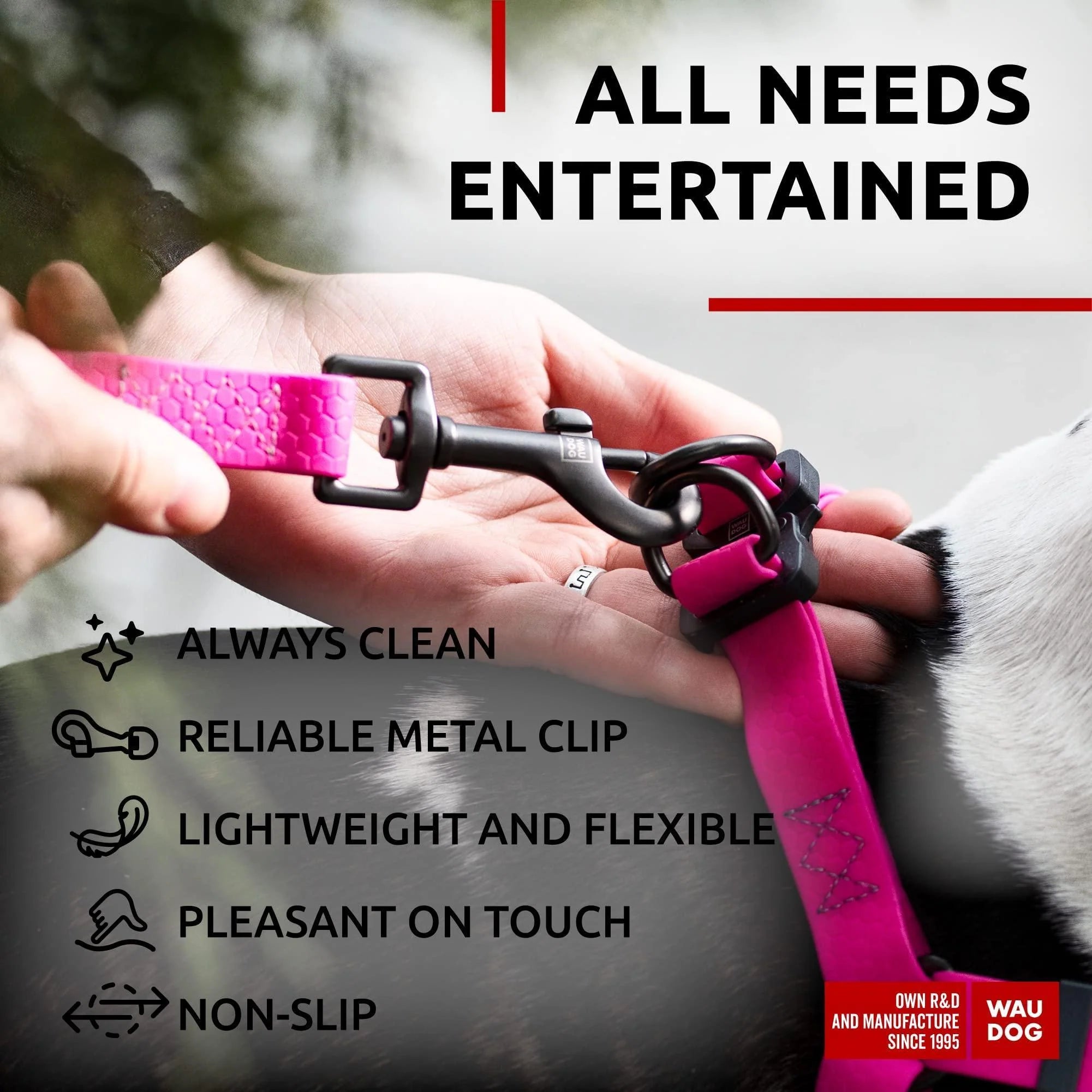 Waterproof Dog Leash 4 Ft & 6 Ft Anti-Slip All Sizes Pink