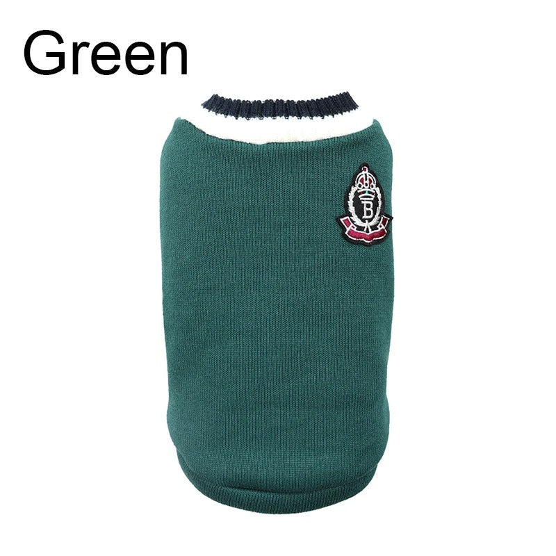 For Small Dogs Puppy Vest Clothes Kitty Jacket Outfits Winter Warm Pet Dog Sweater College Style V-Neck Puppy Knitwear (Small)