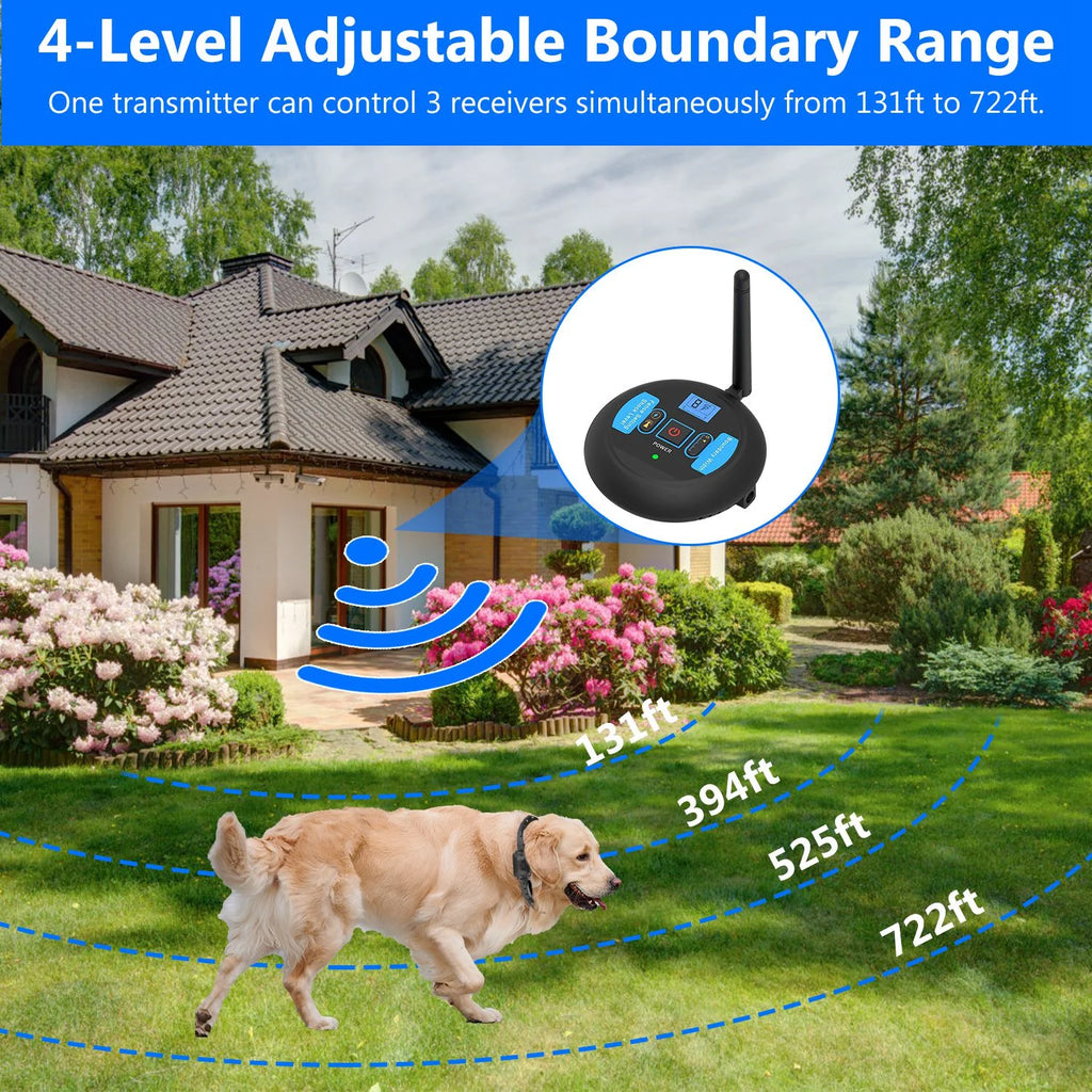 1Set Wireless Electric Dog Fence Pet Shock Boundary Containment System Electric Training Collar for Small Medium Large Dogs