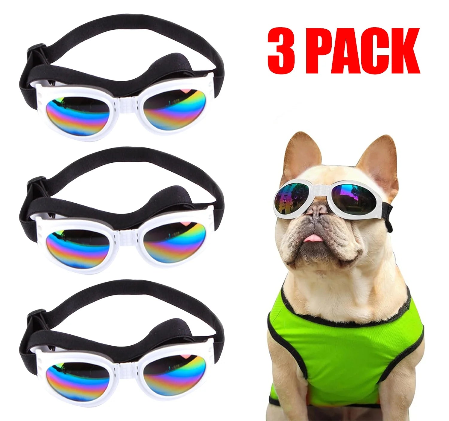 Pet Sunglasses Dog Cat Windproof Glasses Accessories Goggles Small Medium Dog Sun Visor Eye Wear Glasses UV Dust Fog Protection with Adjustable Strap