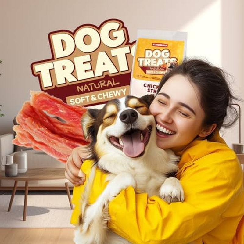 Chicken Jerky Dog Treats, Real Chicken Strips Dog Training Treats Soft Rawhide-Free Chews Healthy Snacks for Small Medium Large Breed 10.58Oz