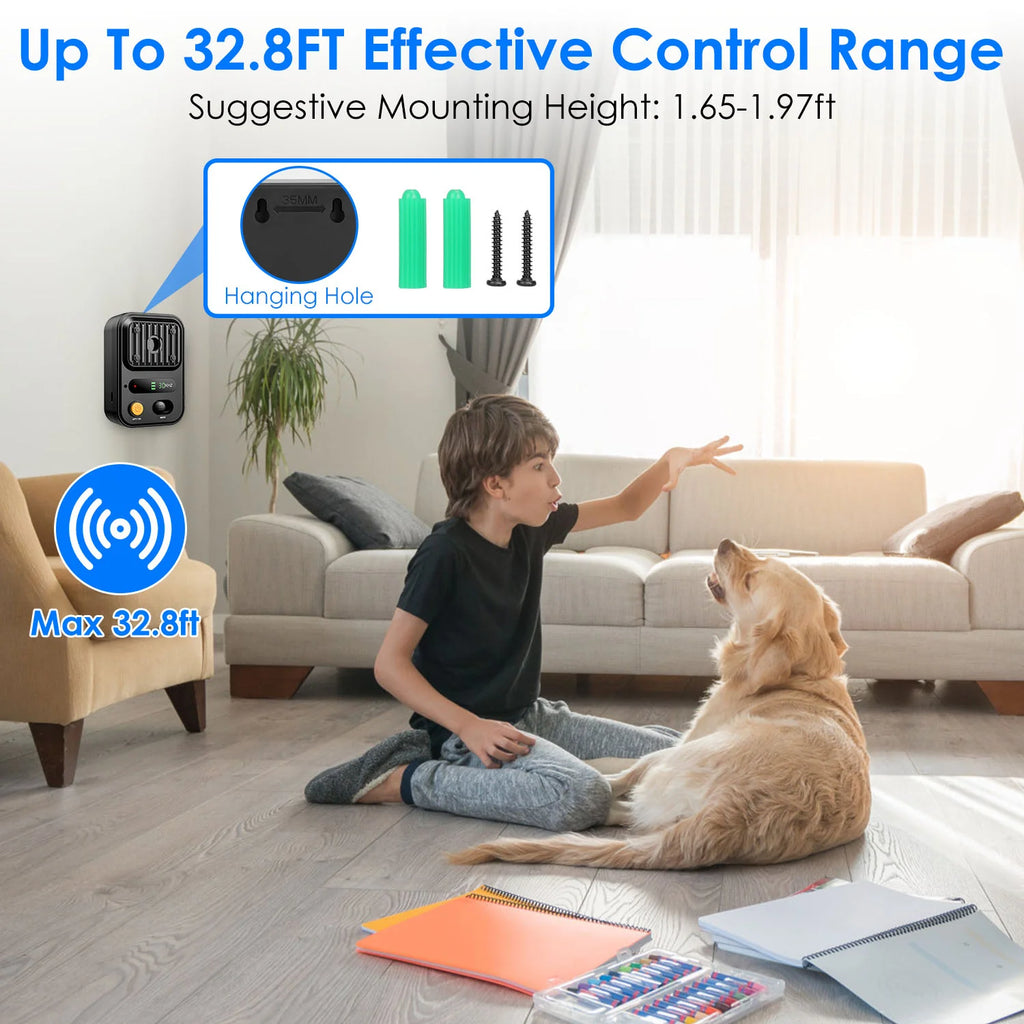 Black-Green Color Options -- 1Pc Ultrasonic Anti-Barking Device Rechargeable Auto Dog Bark Control Deterrent Box Training Device IPX4 Waterproof with 3 Frequency Max 32.8Feet Sensing Distance for Most