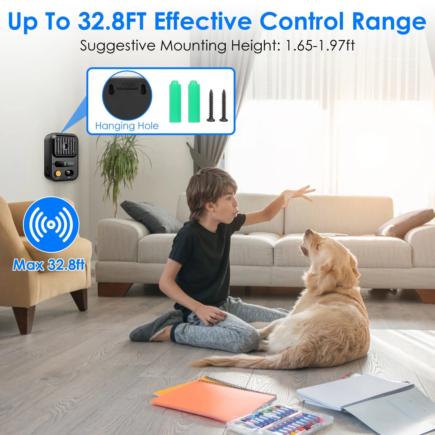 Black-Green Color Options -- 1Pc Ultrasonic Anti-Barking Device Rechargeable Auto Dog Bark Control Deterrent Box Training Device IPX4 Waterproof with 3 Frequency Max 32.8Feet Sensing Distance for Most