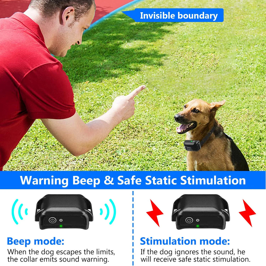 1Set Wireless Electric Dog Fence Pet Shock Boundary Containment System Electric Training Collar for Small Medium Large Dogs